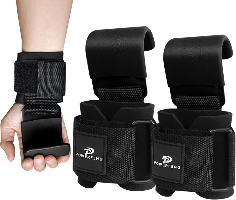 powerfeng Lifting Hooks for Weight Lifting: Weightlifting Hooks Wrist Straps Hand Grip Support for Deadlift Weightlifting Gym Gloves for Men & Women - Image 1